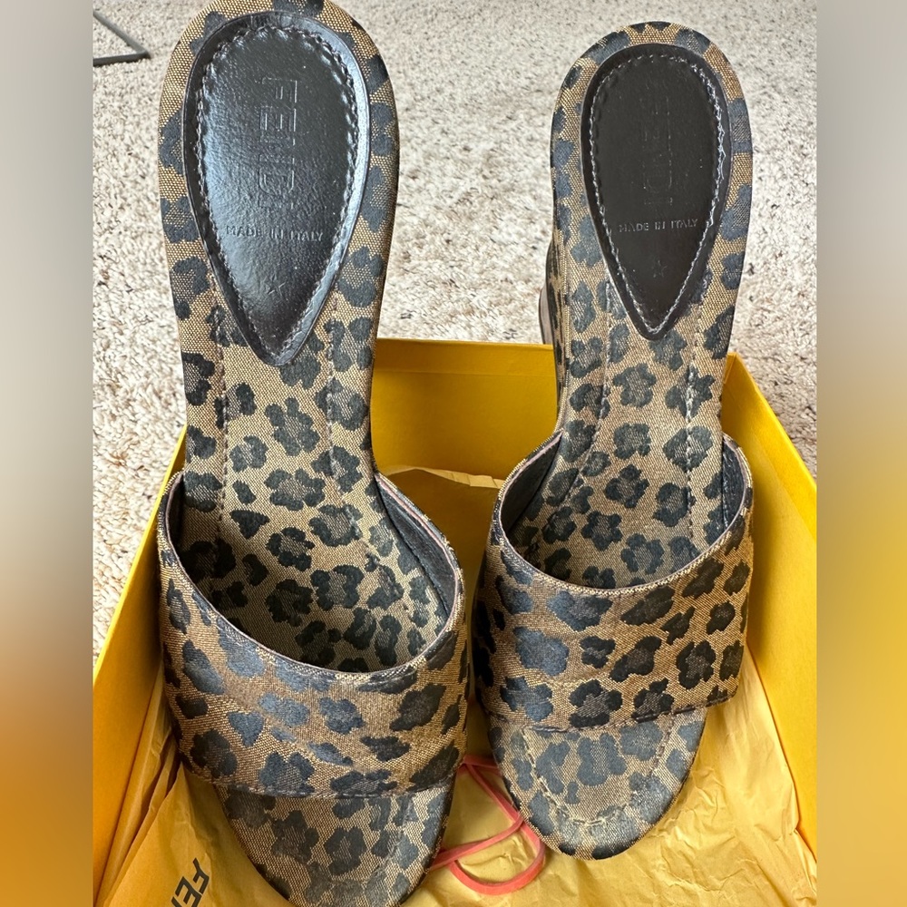 Fendi Zeppa 100MM Jacq-Macuilato +Vern Tabacco Size 9B - Picture 4 of 5